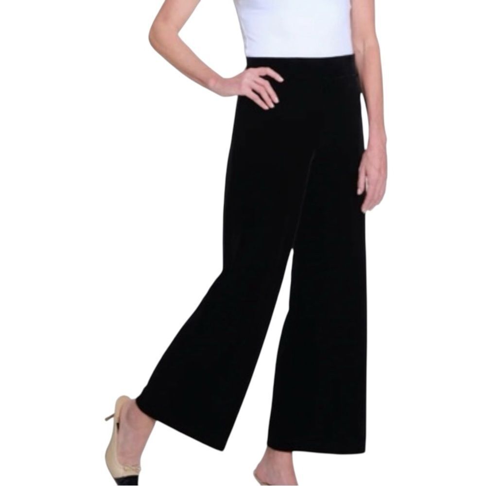 Slim-Sation Elegant Black Velvet Wide Leg Pants